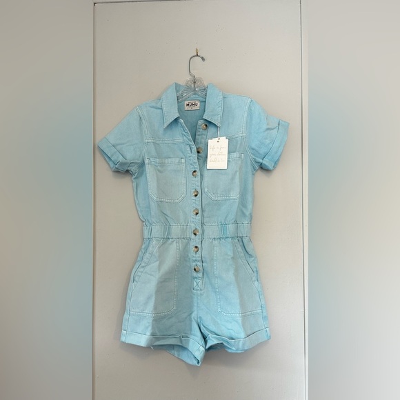 Show Me Your Mumu Cannon Denim Romper Light Blue 100% Cotton Size Small - Picture 4 of 5